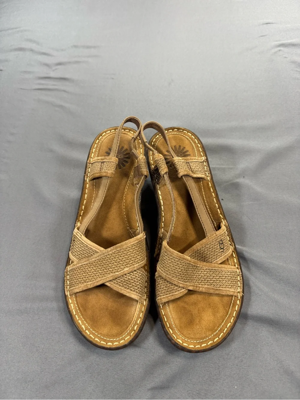 UGG Women's Tan Braided Wedge Slingback Sandals